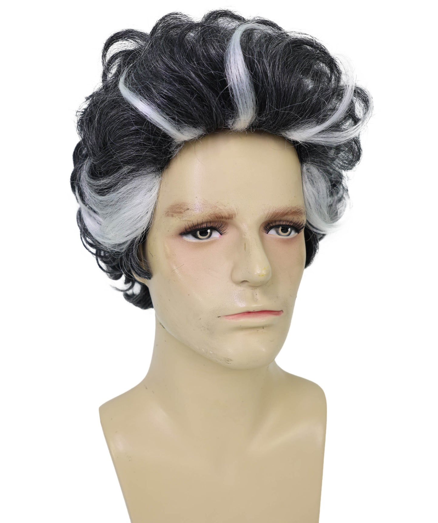 Wigs2you H-6953 ハイライト付き大人用グレーショートウェーブウィッグ｜ハロウィンパーティーに最適なソルト＆ペッパーヘアウィッグ｜難燃性合成繊維