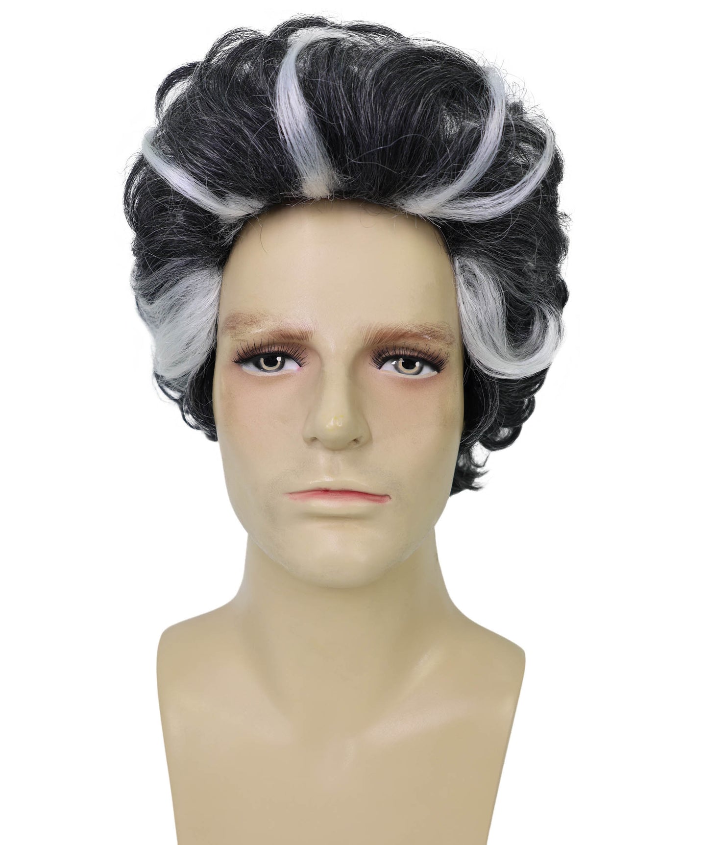 Wigs2you H-6953 ハイライト付き大人用グレーショートウェーブウィッグ｜ハロウィンパーティーに最適なソルト＆ペッパーヘアウィッグ｜難燃性合成繊維