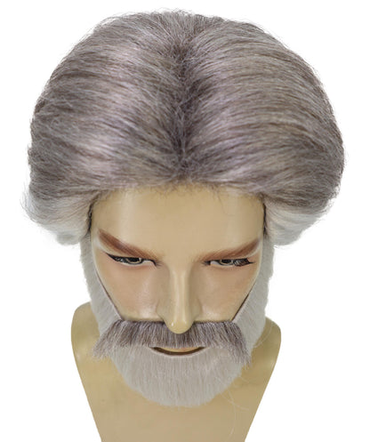 Wigs2you H-6958 大人用メンズ フランコカルチャー モダングレー ハロウィンウィッグ、口ひげ、あごひげセット | 合成難燃繊維 | 通気性のあるキャップレスキャップ ステージ＆パーティー用