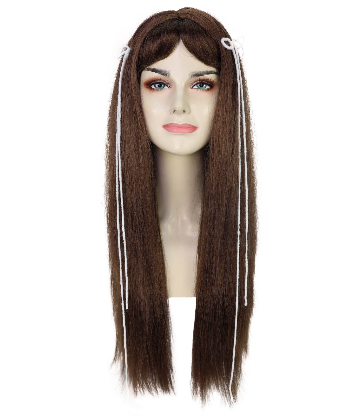 Wigs2you H-6969 大人女性用エレガントなロングブラウンウィッグ（ハイライトとカーテンバング付き）｜ナチュラルストレートスタイル｜ハロウィンに最適｜通気性のあるキャップレスキャップ