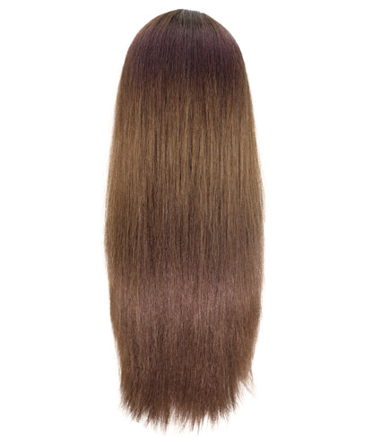 Wigs2you H-6969 大人女性用エレガントなロングブラウンウィッグ（ハイライトとカーテンバング付き）｜ナチュラルストレートスタイル｜ハロウィンに最適｜通気性のあるキャップレスキャップ