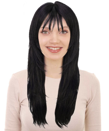 Wigs2you H-6970 レイヤーカットとふんわり前髪が特徴の大人女性用スリークブラックウィッグ｜セレブ風ロングヘア｜ハロウィンに最適｜通気性キャップ