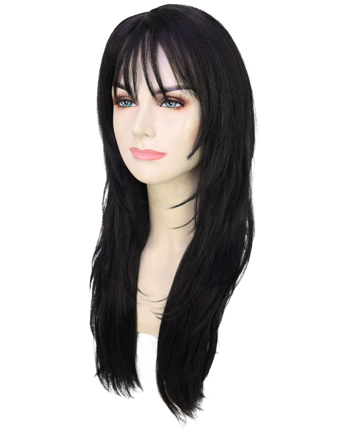 Wigs2you H-6970 レイヤーカットとふんわり前髪が特徴の大人女性用スリークブラックウィッグ｜セレブ風ロングヘア｜ハロウィンに最適｜通気性キャップ