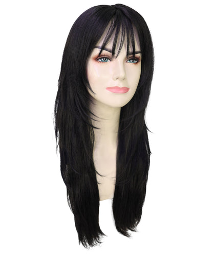 Wigs2you H-6970 レイヤーカットとふんわり前髪が特徴の大人女性用スリークブラックウィッグ｜セレブ風ロングヘア｜ハロウィンに最適｜通気性キャップ