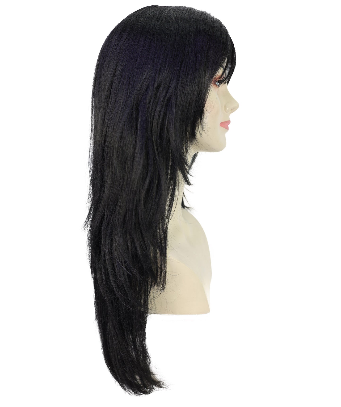 Wigs2you H-6970 レイヤーカットとふんわり前髪が特徴の大人女性用スリークブラックウィッグ｜セレブ風ロングヘア｜ハロウィンに最適｜通気性キャップ
