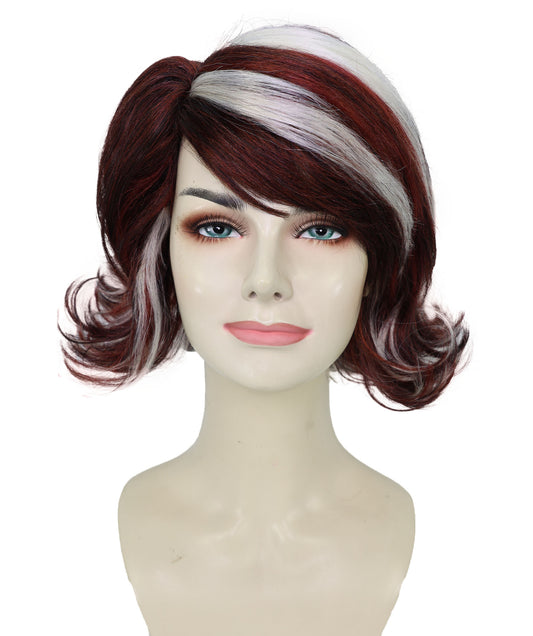 Wigs2you H-6974 大人女性用90年代風バーガンディ＆モカショートレイヤードウィッグ（シックなハイライト入り）｜レトログラムヘアピース｜ハロウィンに最適｜通気性のあるキャップレスキャップ