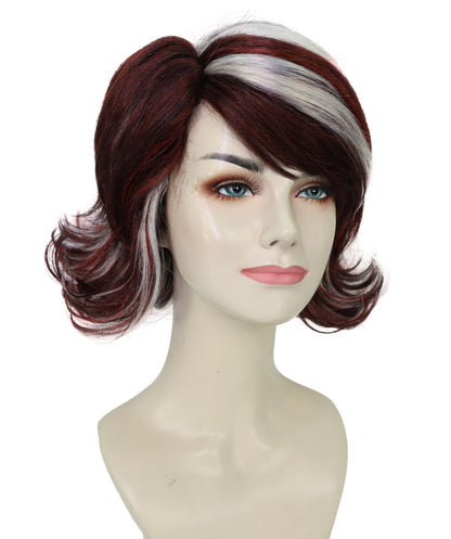 Wigs2you H-6974 大人女性用90年代風バーガンディ＆モカショートレイヤードウィッグ（シックなハイライト入り）｜レトログラムヘアピース｜ハロウィンに最適｜通気性のあるキャップレスキャップ