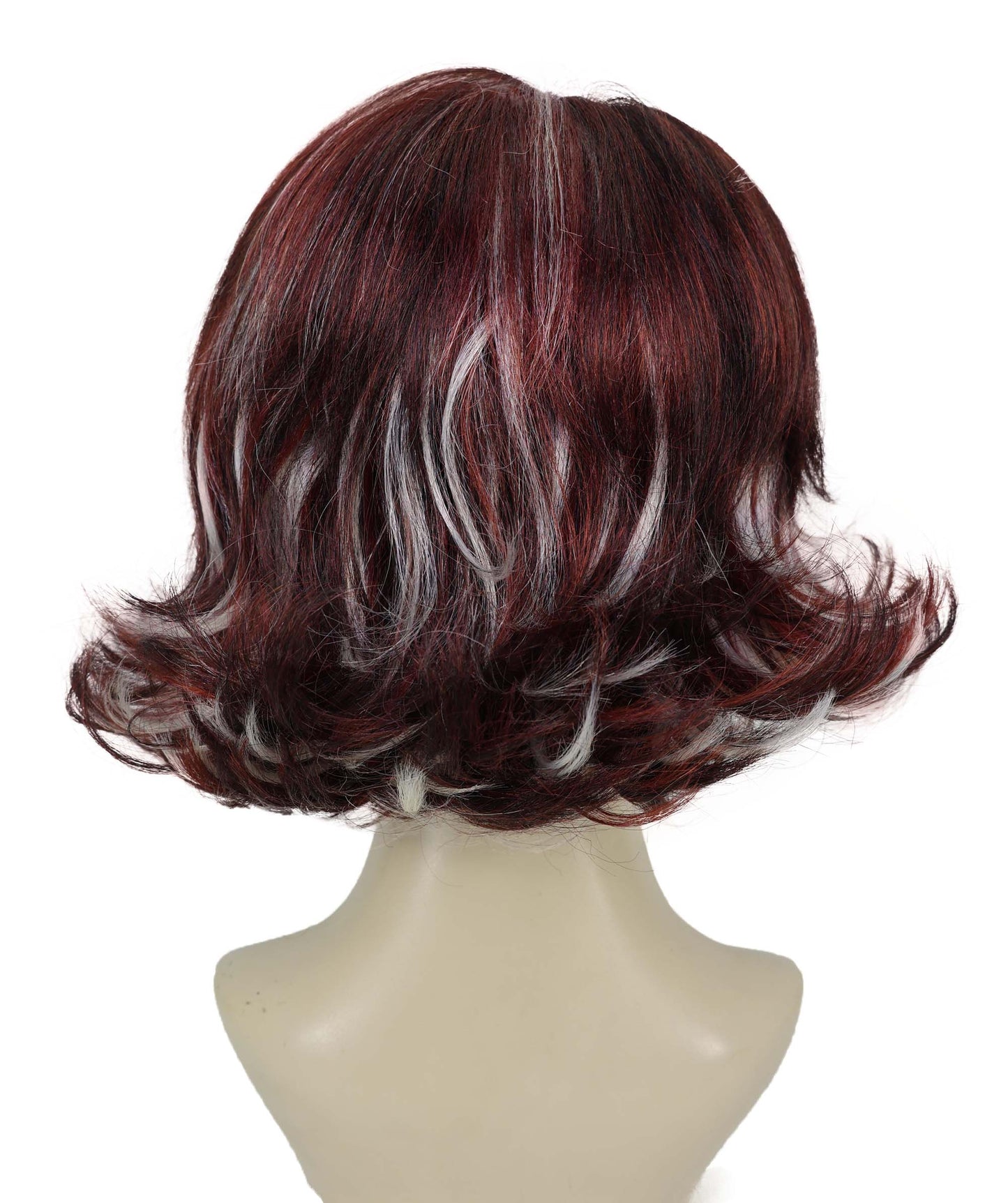 Wigs2you H-6974 大人女性用90年代風バーガンディ＆モカショートレイヤードウィッグ（シックなハイライト入り）｜レトログラムヘアピース｜ハロウィンに最適｜通気性のあるキャップレスキャップ