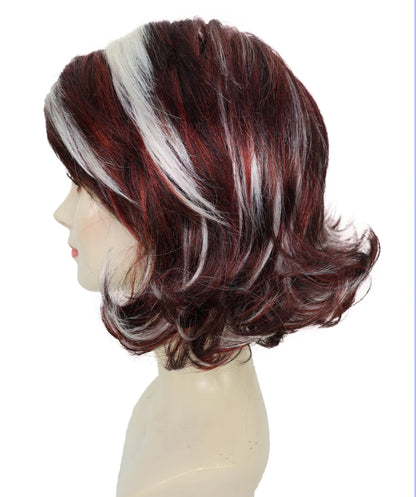 Wigs2you H-6974 大人女性用90年代風バーガンディ＆モカショートレイヤードウィッグ（シックなハイライト入り）｜レトログラムヘアピース｜ハロウィンに最適｜通気性のあるキャップレスキャップ