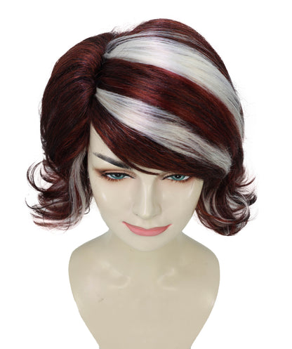 Wigs2you H-6974 大人女性用90年代風バーガンディ＆モカショートレイヤードウィッグ（シックなハイライト入り）｜レトログラムヘアピース｜ハロウィンに最適｜通気性のあるキャップレスキャップ