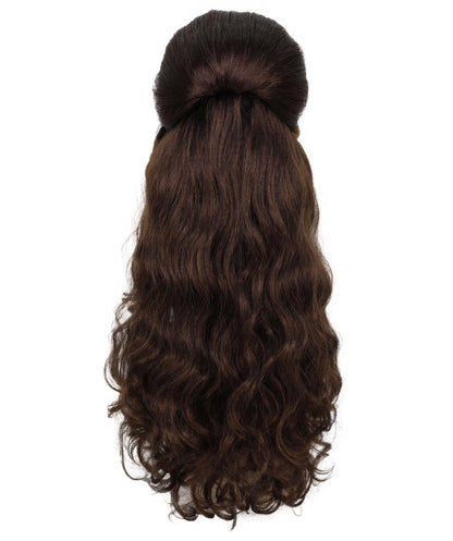 Wigs2you H-6975 大人用レディース レトロブラウン ビーハイブウィッグ レッドフラワー付き | 80年代ヴィンテージグラムロングカーリーヘアピース コスチューム&パーティー用 | ハロウィンに最適 | 通気性のあるキャップレスキャップ