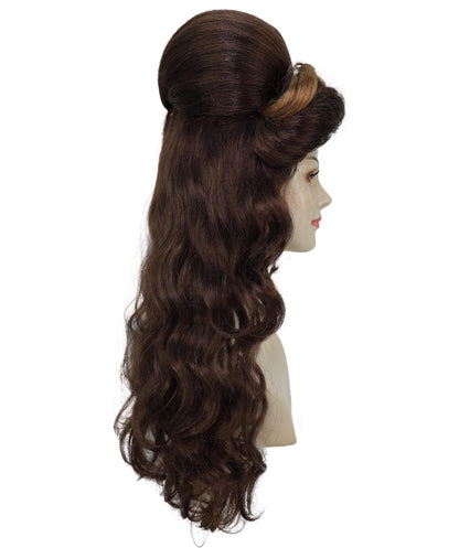 Wigs2you H-6975 大人用レディース レトロブラウン ビーハイブウィッグ レッドフラワー付き | 80年代ヴィンテージグラムロングカーリーヘアピース コスチューム&パーティー用 | ハロウィンに最適 | 通気性のあるキャップレスキャップ