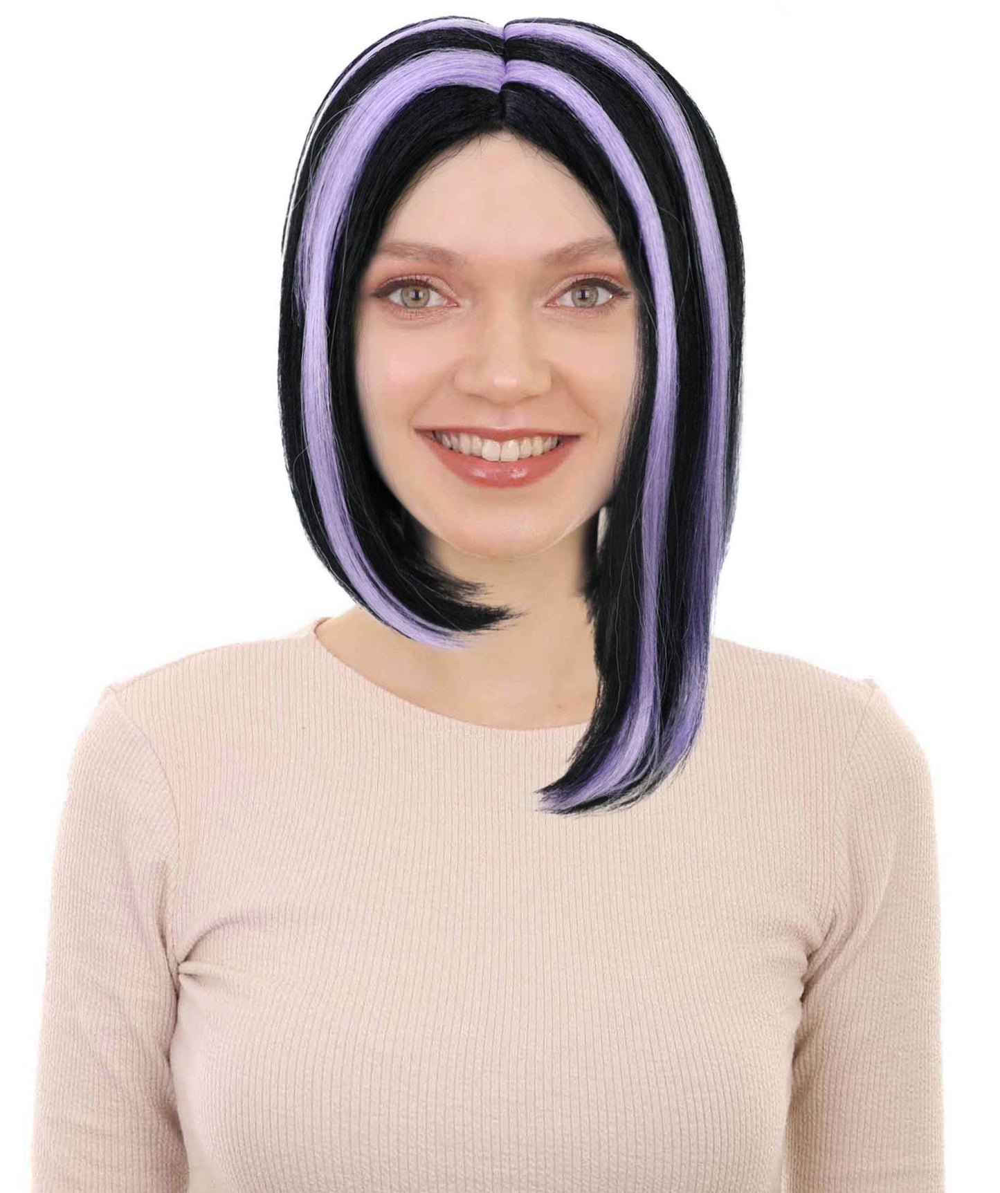 Wigs2you H-6978 大人女性用ホワイト＆パープルハイライトボブウィッグ｜ハロウィンやパーティーにぴったりのスタイリッシュなショートコスチュームヘア｜通気性に優れたキャップレスキャップ