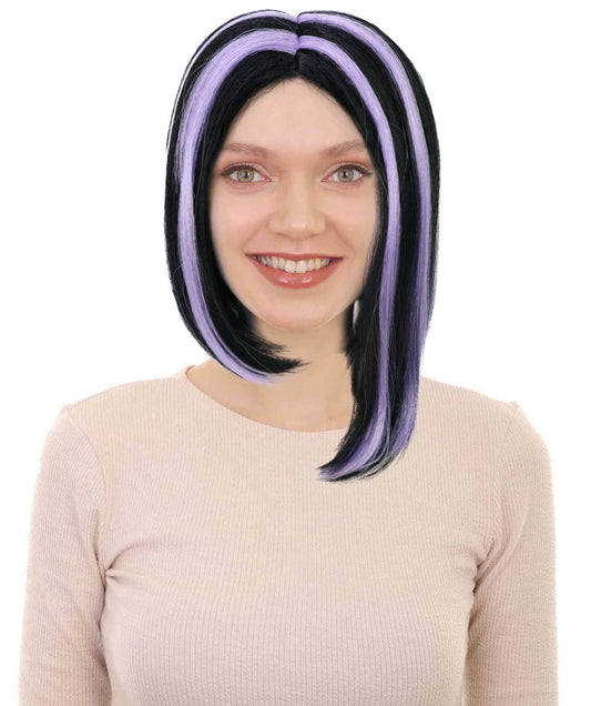 Wigs2you H-6978 大人女性用ホワイト＆パープルハイライトボブウィッグ｜ハロウィンやパーティーにぴったりのスタイリッシュなショートコスチュームヘア｜通気性に優れたキャップレスキャップ