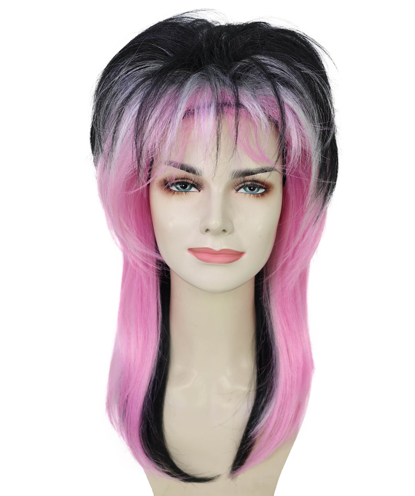 Wigs2you H-6979 大人女性用80年代ロックスターウィッグ｜ハロウィンやテーマパーティーにぴったりのブラック＆ピンクのレイヤーヘア｜通気性のあるキャップレスキャップ