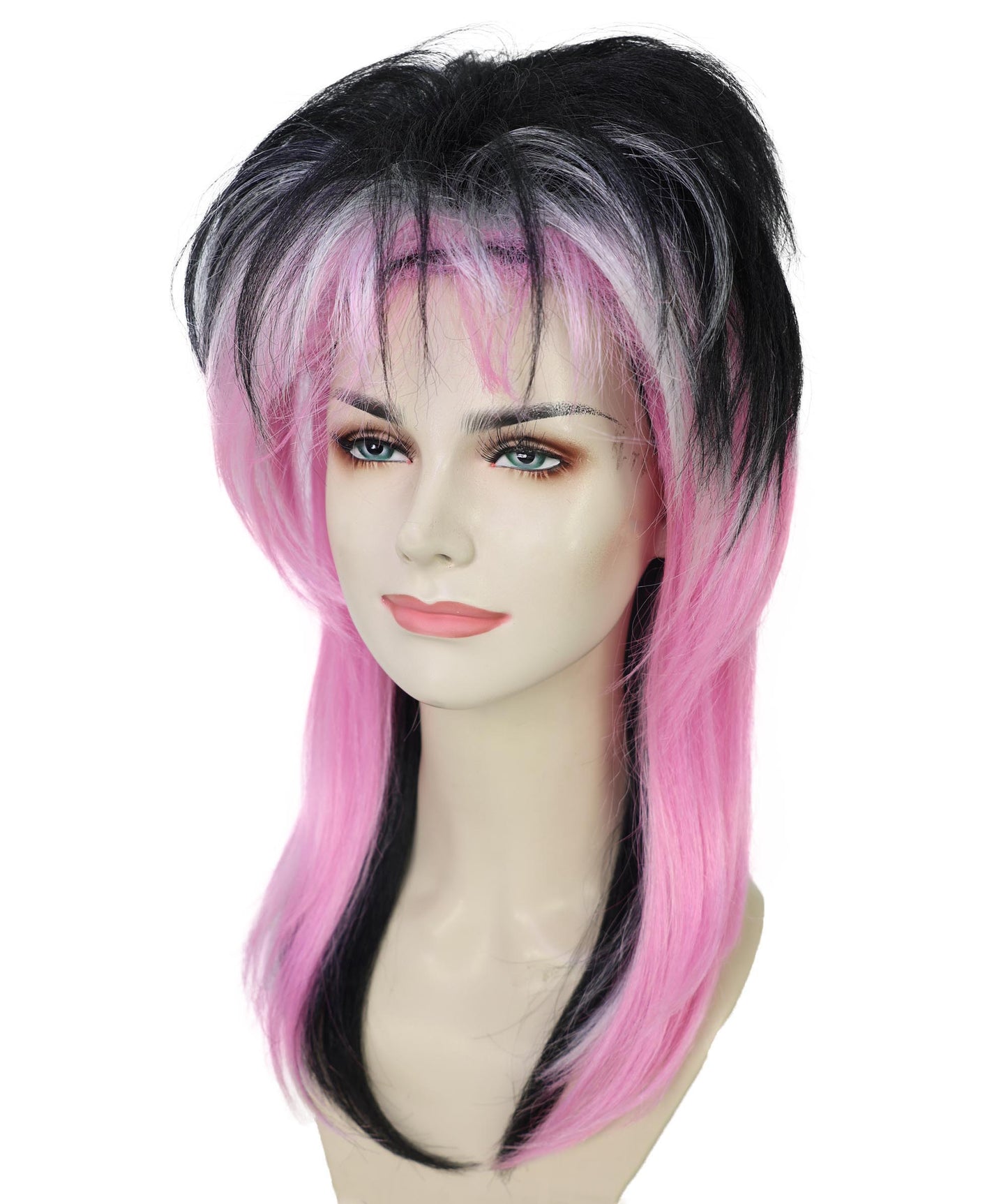 Wigs2you H-6979 大人女性用80年代ロックスターウィッグ｜ハロウィンやテーマパーティーにぴったりのブラック＆ピンクのレイヤーヘア｜通気性のあるキャップレスキャップ