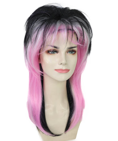 Wigs2you H-6979 大人女性用80年代ロックスターウィッグ｜ハロウィンやテーマパーティーにぴったりのブラック＆ピンクのレイヤーヘア｜通気性のあるキャップレスキャップ