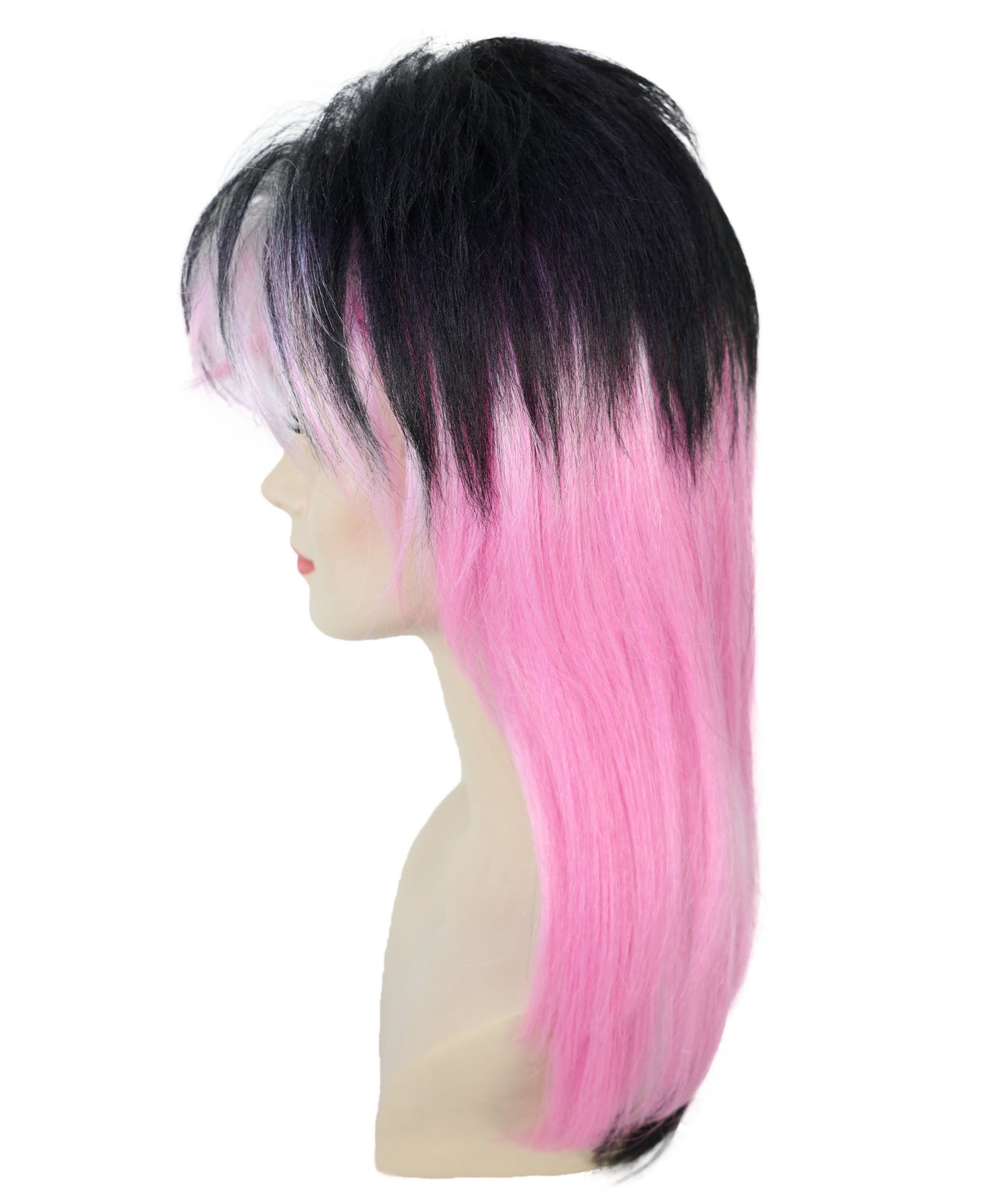 Wigs2you H-6979 大人女性用80年代ロックスターウィッグ｜ハロウィンやテーマパーティーにぴったりのブラック＆ピンクのレイヤーヘア｜通気性のあるキャップレスキャップ