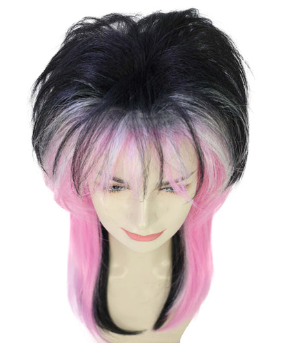 Wigs2you H-6979 大人女性用80年代ロックスターウィッグ｜ハロウィンやテーマパーティーにぴったりのブラック＆ピンクのレイヤーヘア｜通気性のあるキャップレスキャップ
