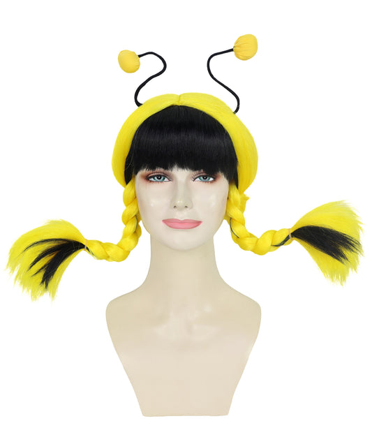 Wigs2you H-6980 大人用ビーマインウィッグ | 黒と黄色のストライプ柄ボブウィッグ、アンテナヘッドバンド付き。女性とティーン向け。蜂のコスチューム、ハロウィン、フェスティバルイベントに最適。