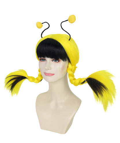 Wigs2you H-6980 大人用ビーマインウィッグ | 黒と黄色のストライプ柄ボブウィッグ、アンテナヘッドバンド付き。女性とティーン向け。蜂のコスチューム、ハロウィン、フェスティバルイベントに最適。