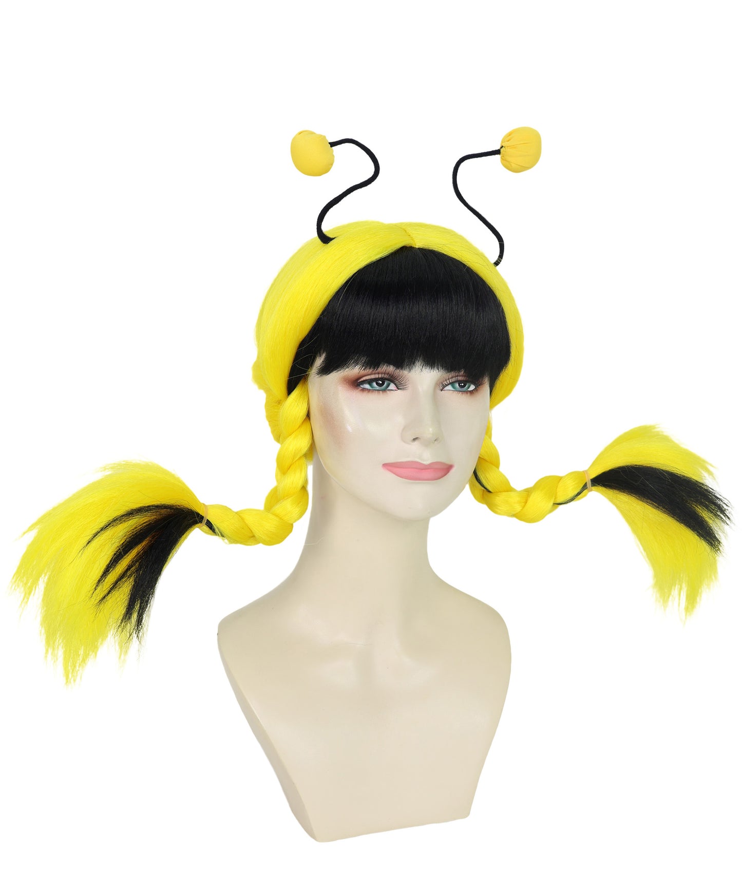 Wigs2you H-6980 大人用ビーマインウィッグ | 黒と黄色のストライプ柄ボブウィッグ、アンテナヘッドバンド付き。女性とティーン向け。蜂のコスチューム、ハロウィン、フェスティバルイベントに最適。
