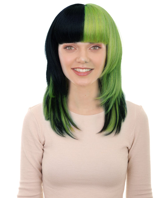 Wigs2you H-6981 女性用前髪付きショートロリータストレートウィッグ（大人用）｜グリーン＆ブラックのハイライト入り合成繊維ウィッグ｜普段使いにもハロウィンにも使える通気性の良いキャップ