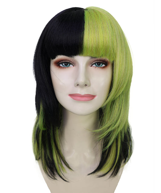 Wigs2you H-6981 女性用前髪付きショートロリータストレートウィッグ(大人用)|グリーン&ブラックのハイライト入り合成繊維ウィッグ|普段使いにもハロウィンにも使える通気性の良いキャップ