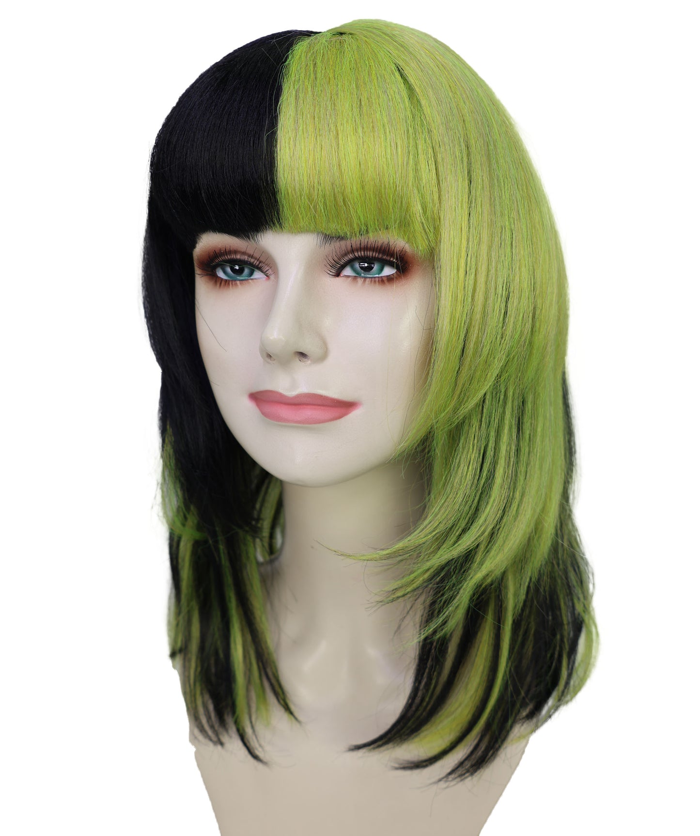 Wigs2you H-6981 女性用前髪付きショートロリータストレートウィッグ（大人用）｜グリーン＆ブラックのハイライト入り合成繊維ウィッグ｜普段使いにもハロウィンにも使える通気性の良いキャップ