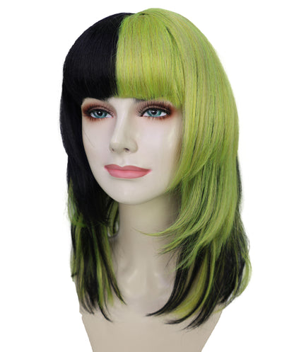 Wigs2you H-6981 女性用前髪付きショートロリータストレートウィッグ（大人用）｜グリーン＆ブラックのハイライト入り合成繊維ウィッグ｜普段使いにもハロウィンにも使える通気性の良いキャップ