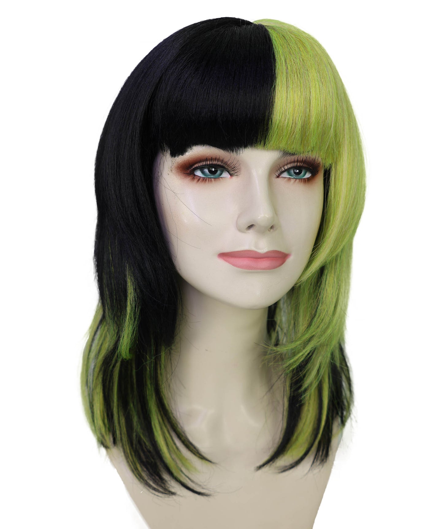 Wigs2you H-6981 女性用前髪付きショートロリータストレートウィッグ（大人用）｜グリーン＆ブラックのハイライト入り合成繊維ウィッグ｜普段使いにもハロウィンにも使える通気性の良いキャップ
