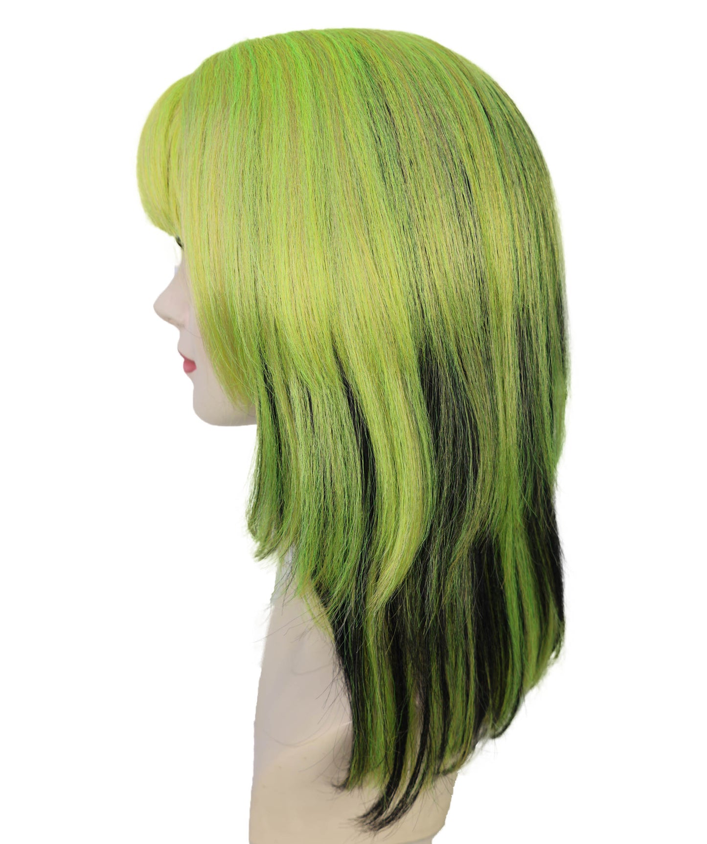 Wigs2you H-6981 女性用前髪付きショートロリータストレートウィッグ（大人用）｜グリーン＆ブラックのハイライト入り合成繊維ウィッグ｜普段使いにもハロウィンにも使える通気性の良いキャップ