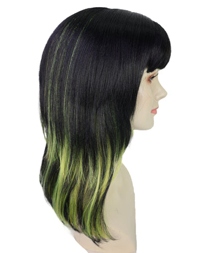 Wigs2you H-6981 女性用前髪付きショートロリータストレートウィッグ（大人用）｜グリーン＆ブラックのハイライト入り合成繊維ウィッグ｜普段使いにもハロウィンにも使える通気性の良いキャップ