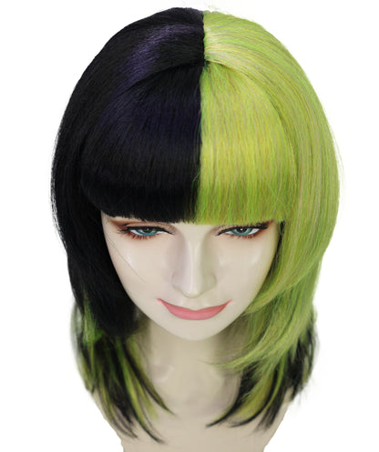 Wigs2you H-6981 女性用前髪付きショートロリータストレートウィッグ（大人用）｜グリーン＆ブラックのハイライト入り合成繊維ウィッグ｜普段使いにもハロウィンにも使える通気性の良いキャップ