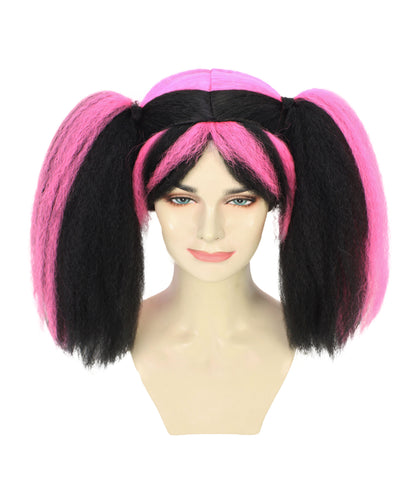 Wigs2you H-6982 大人女性用スチームパンクウィッグ（黒ベースに鮮やかなピンクのストライプ入りポニーテール）｜合成難燃性繊維
