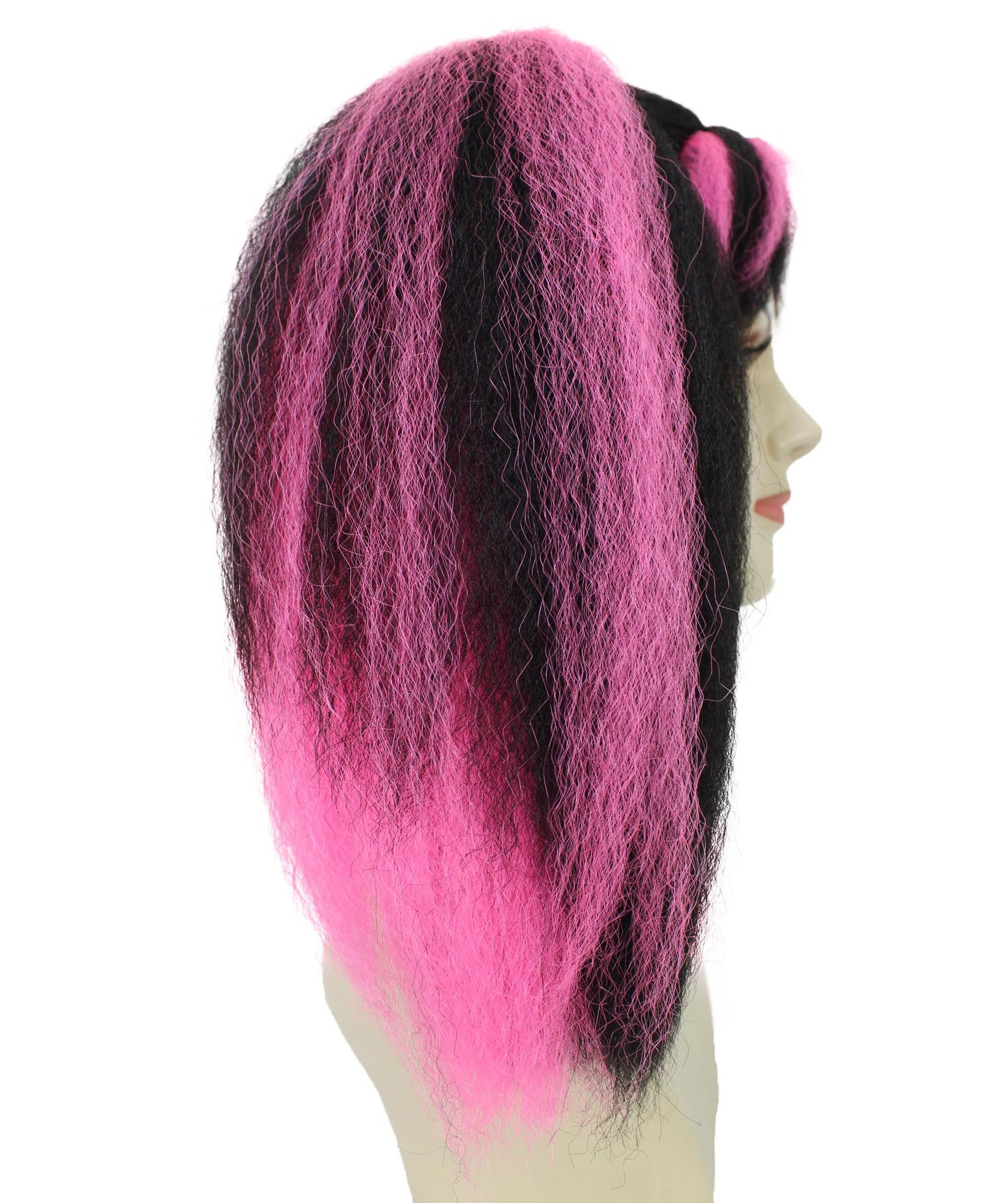 Wigs2you H-6982 大人女性用スチームパンクウィッグ（黒ベースに鮮やかなピンクのストライプ入りポニーテール）｜合成難燃性繊維