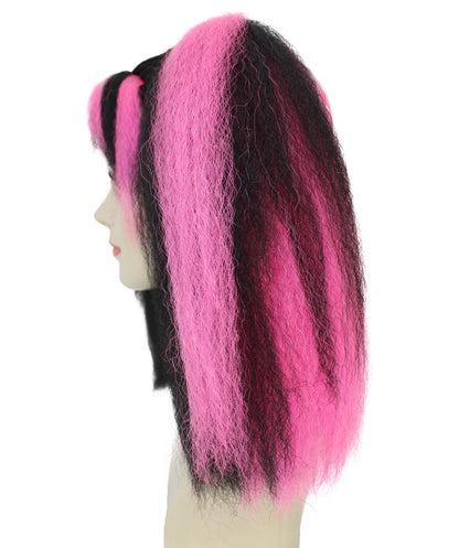 Wigs2you H-6982 大人女性用スチームパンクウィッグ（黒ベースに鮮やかなピンクのストライプ入りポニーテール）｜合成難燃性繊維