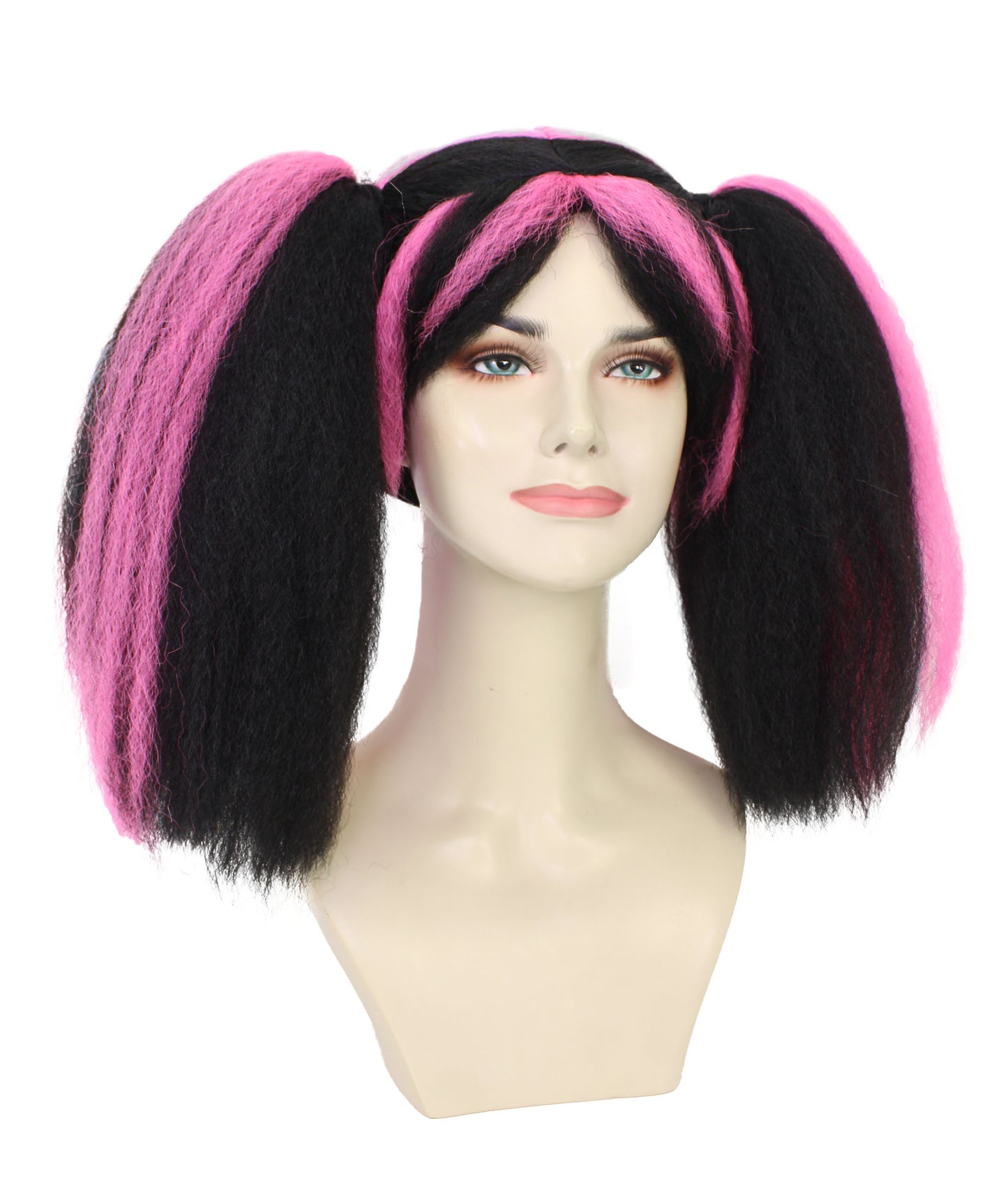 Wigs2you H-6982 大人女性用スチームパンクウィッグ（黒ベースに鮮やかなピンクのストライプ入りポニーテール）｜合成難燃性繊維