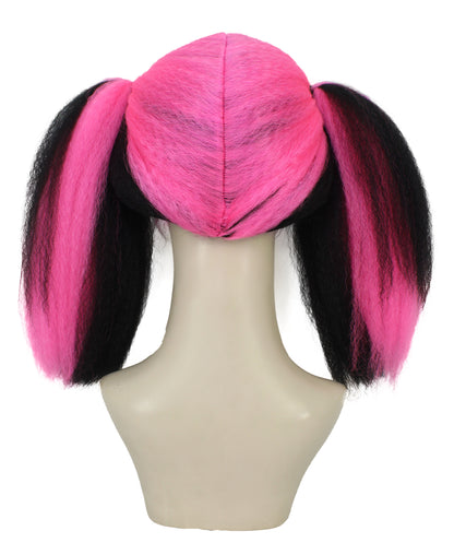 Wigs2you H-6982 大人女性用スチームパンクウィッグ（黒ベースに鮮やかなピンクのストライプ入りポニーテール）｜合成難燃性繊維