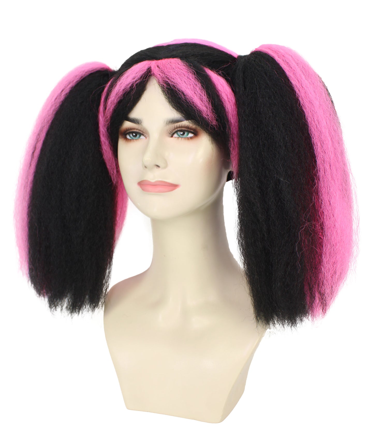 Wigs2you H-6982 大人女性用スチームパンクウィッグ（黒ベースに鮮やかなピンクのストライプ入りポニーテール）｜合成難燃性繊維