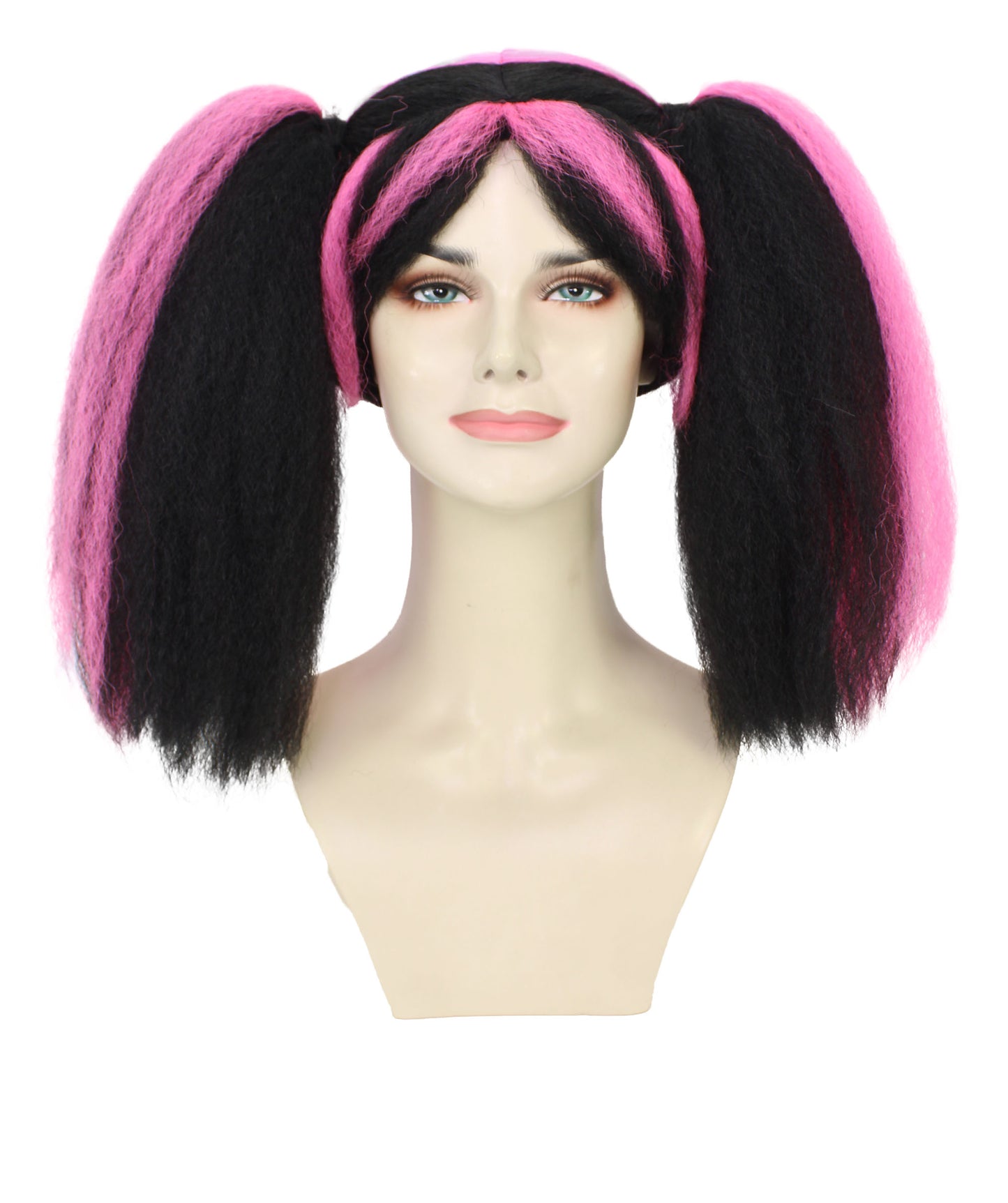 Wigs2you H-6982 大人女性用スチームパンクウィッグ（黒ベースに鮮やかなピンクのストライプ入りポニーテール）｜合成難燃性繊維