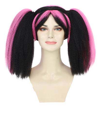 Wigs2you H-6982 大人女性用スチームパンクウィッグ（黒ベースに鮮やかなピンクのストライプ入りポニーテール）｜合成難燃性繊維