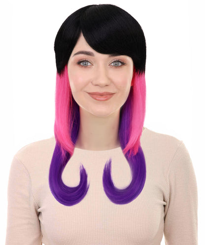 Wigs2you H-6983 大人用ユニセックス 3色フルーツパンチウィッグ | 鮮やかなブラック、ピンク、バイオレット、フレームミックス | 合成難燃性ヘア | キャップレスキャップ | ハロウィンフェスティバルウィッグ