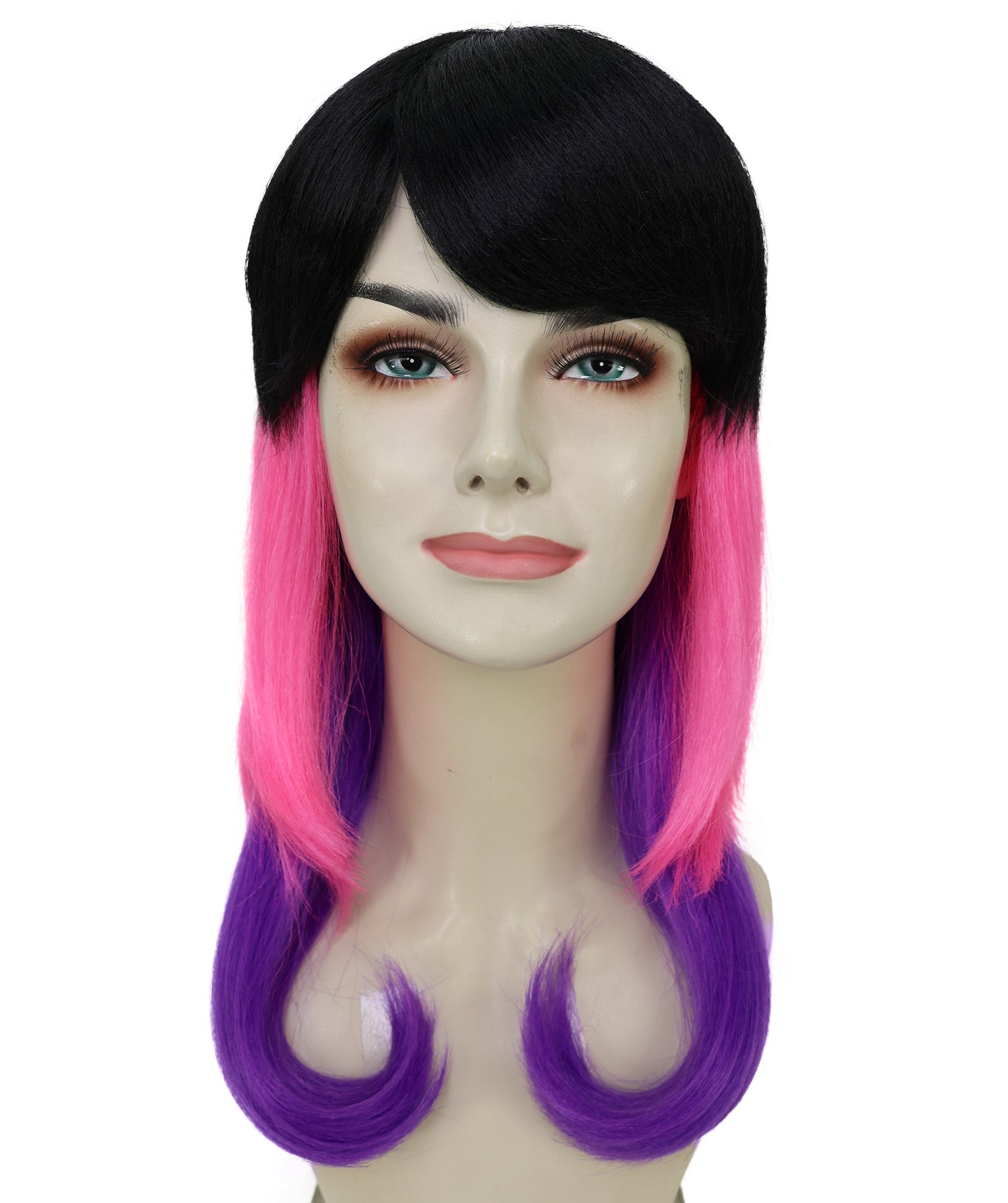 Wigs2you H-6983 大人用ユニセックス 3色フルーツパンチウィッグ | 鮮やかなブラック、ピンク、バイオレット、フレームミックス | 合成難燃性ヘア | キャップレスキャップ | ハロウィンフェスティバルウィッグ