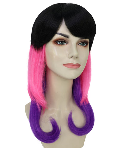 Wigs2you H-6983 大人用ユニセックス 3色フルーツパンチウィッグ | 鮮やかなブラック、ピンク、バイオレット、フレームミックス | 合成難燃性ヘア | キャップレスキャップ | ハロウィンフェスティバルウィッグ