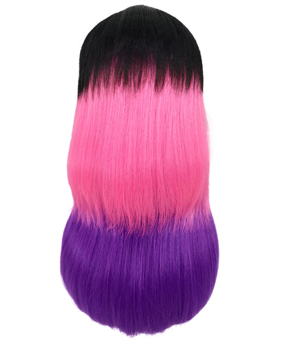 Wigs2you H-6983 大人用ユニセックス 3色フルーツパンチウィッグ | 鮮やかなブラック、ピンク、バイオレット、フレームミックス | 合成難燃性ヘア | キャップレスキャップ | ハロウィンフェスティバルウィッグ