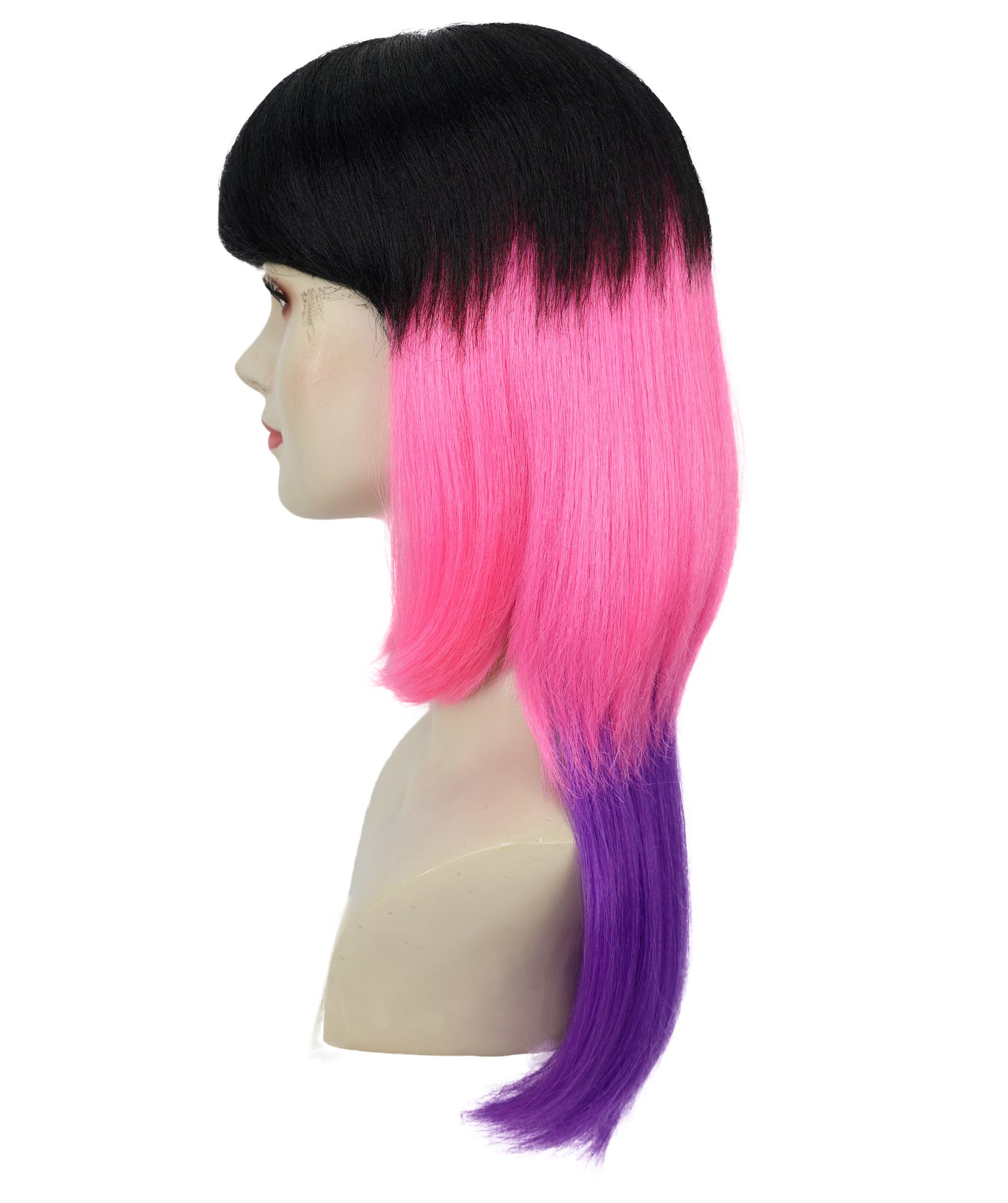 Wigs2you H-6983 大人用ユニセックス 3色フルーツパンチウィッグ | 鮮やかなブラック、ピンク、バイオレット、フレームミックス | 合成難燃性ヘア | キャップレスキャップ | ハロウィンフェスティバルウィッグ