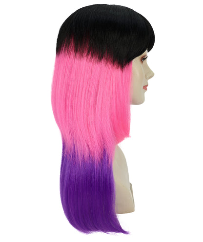 Wigs2you H-6983 大人用ユニセックス 3色フルーツパンチウィッグ | 鮮やかなブラック、ピンク、バイオレット、フレームミックス | 合成難燃性ヘア | キャップレスキャップ | ハロウィンフェスティバルウィッグ