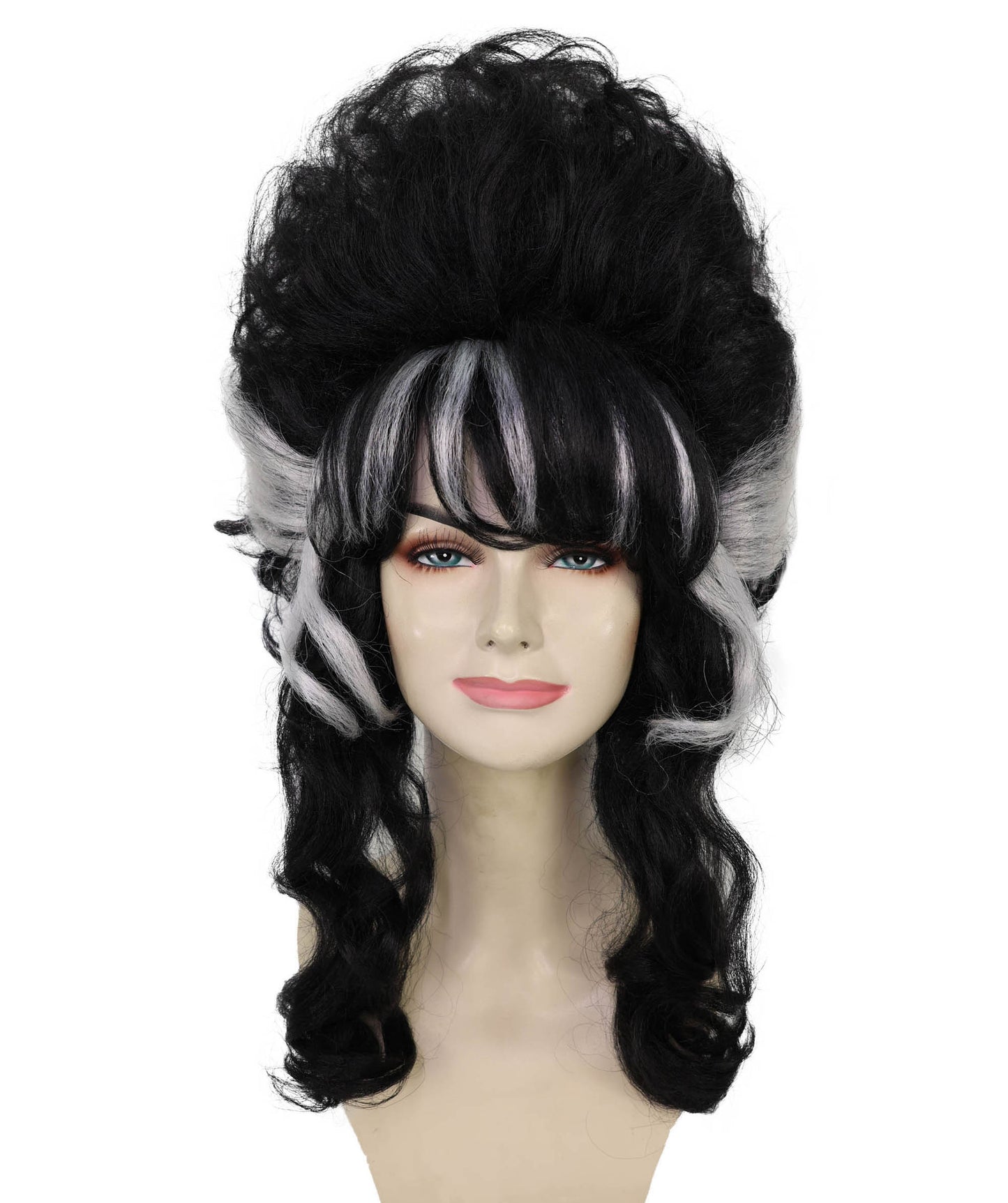 Wigs2you H-6984 女性用大人用フランケンシュタイン・ビーハイブウィッグ｜白い縞模様のハロウィンアップウィッグ｜黒の人工毛｜難燃性｜キャップレスキャップ｜ホラー花嫁コスチュームウィッグ