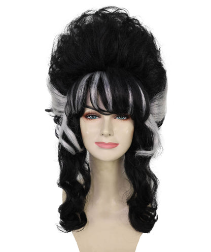 Wigs2you H-6984 女性用大人用フランケンシュタイン・ビーハイブウィッグ｜白い縞模様のハロウィンアップウィッグ｜黒の人工毛｜難燃性｜キャップレスキャップ｜ホラー花嫁コスチュームウィッグ